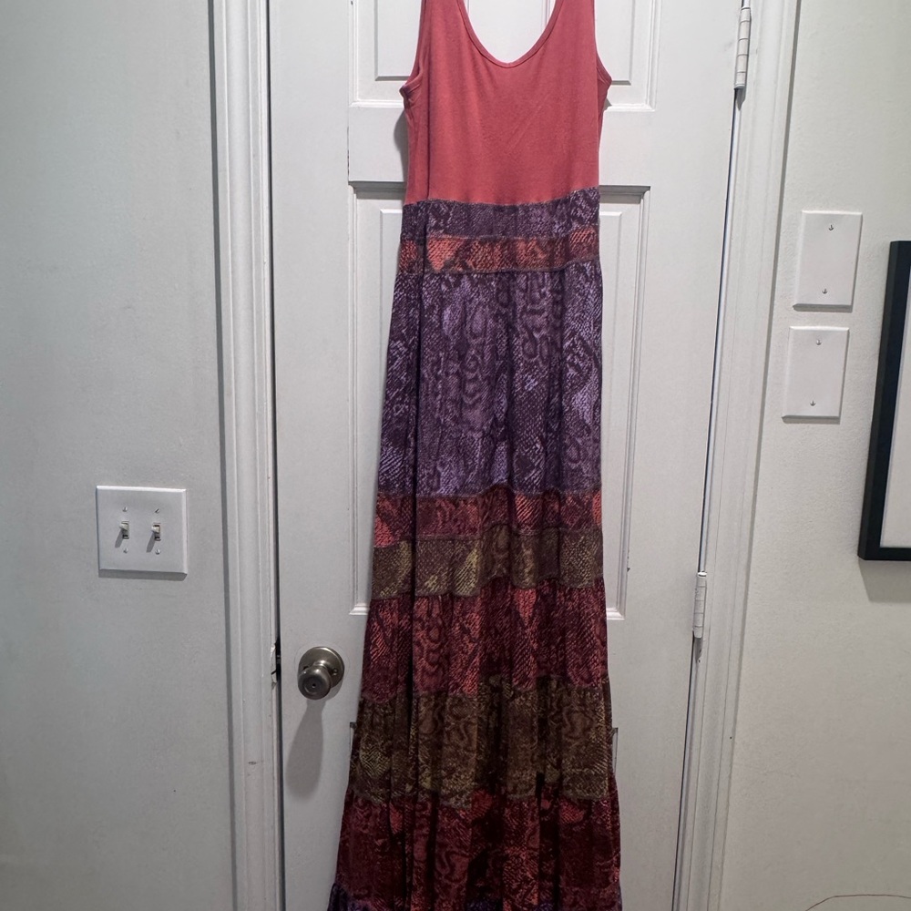 Anthropologie Boho Sleeveless Maxi Tank Dress With Funky Snake Skin Print Size S